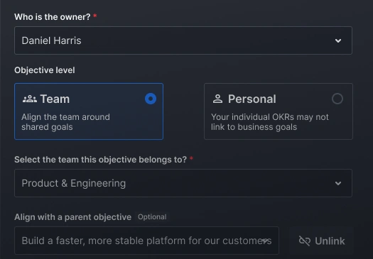 Create objective form with key results configuration